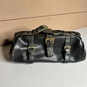 Matt & Nat Vegan Leather Duffle Bag Black Buckle Straps Travel Gym Satchel